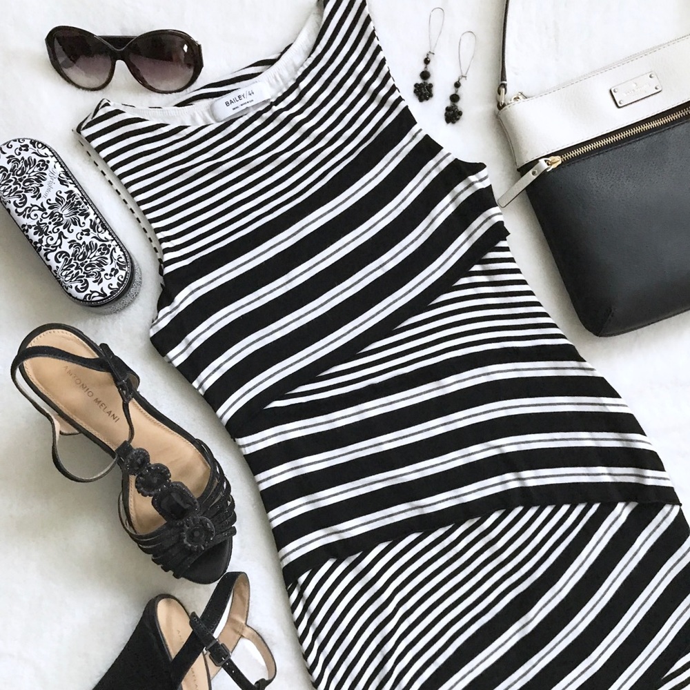 Bailey 44 Black White Stripe Bodycon Dress Small